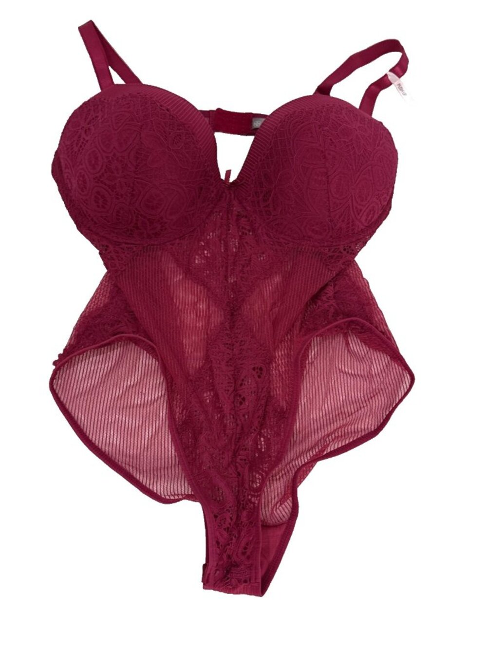 Daisy Fuentes Red Wine Lace Mesh Bodysuit Womens Size 2X